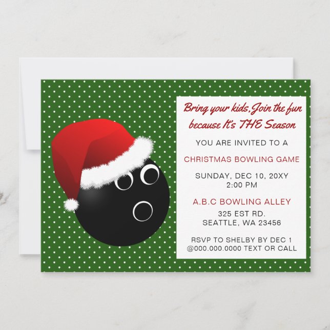 Rote und grüne Weihnachtseinladungen Bowling Einladung (Vorderseite)