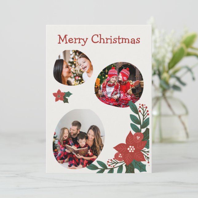 Rote und grüne Weihnachtsfotografie Einladung (Stehend Vorderseite)