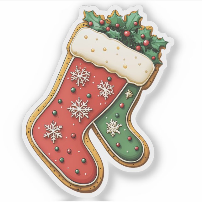 Rote und grüne Weihnachtsgebäck Strümpfe Keks Aufkleber (Vorderseite)