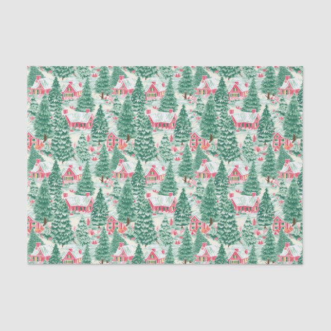 Rote und grüne Weihnachtshäuser Seidenpapier (Vorderseite)