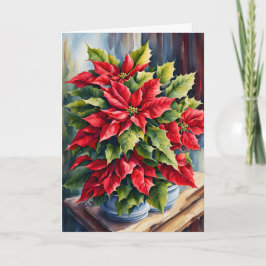Rote und grüne Weihnachtspoinsettias Karte