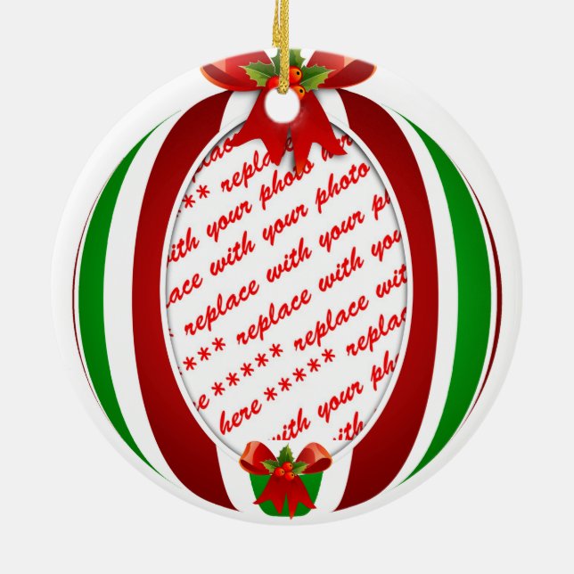 Rote und grüne Weihnachtsschmuck-Foto Keramik Ornament (Hinten)