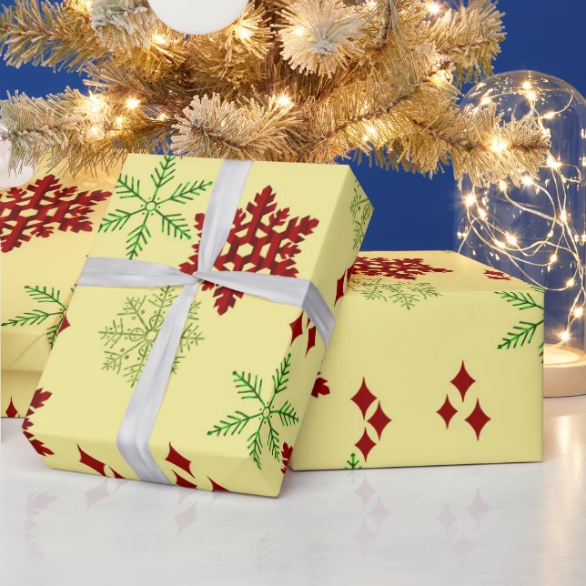 Rote und grüne Weihnachtsschneeflocken Geschenkpapier (Feiertage)