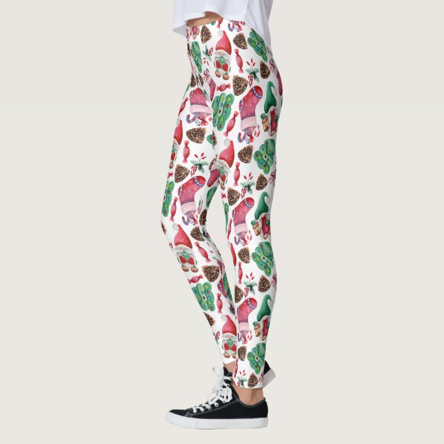 Rote und grüne Weihnachtssymbole Leggings (Links)