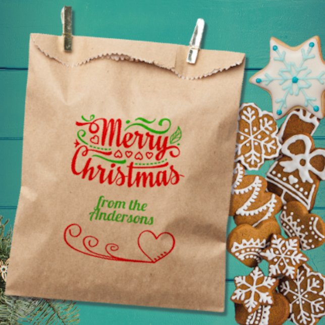 Rote und grüne Weihnachtstypografie - Kraft-Tasche Geschenktütchen (Von Creator hochgeladen)