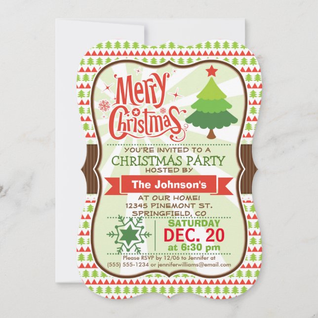 Rote und grüne Weihnachtszeit-Party Einladung (Vorderseite)