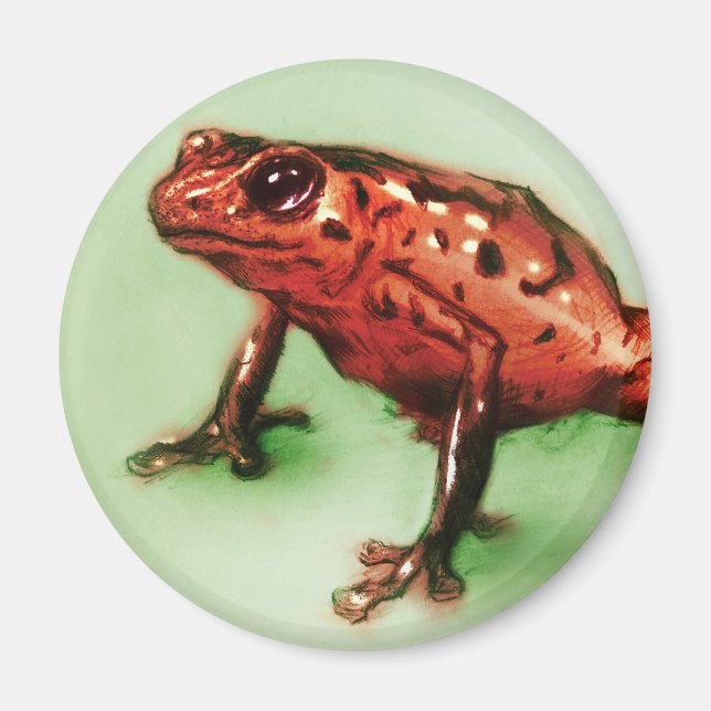 Rote und grüne Wildkunst, Round Magnet - Frosch (Vorne)