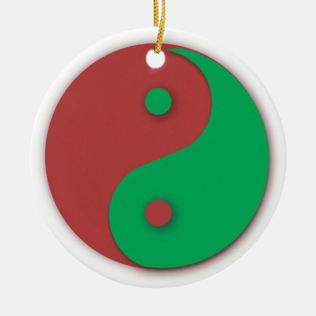Rote und grüne Yin und Yang-Verzierung Keramik Ornament (Vorne)