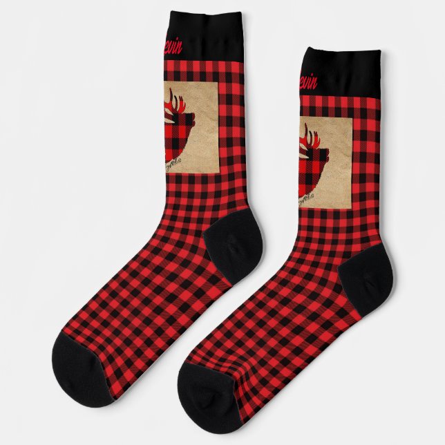 Rote und Karierte Bullenstelle Socken (Linkes Detail)