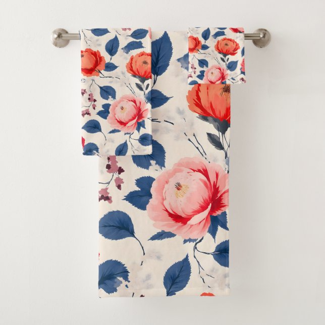 Rote und Korallenblüte Badhandtuch Set (Insitu)