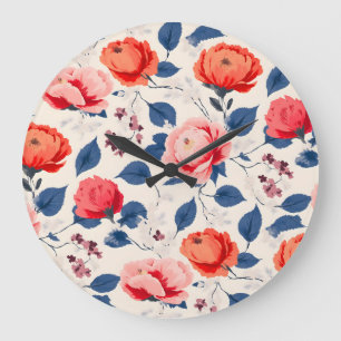 Rote und korallenrote Blume Große Wanduhr