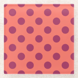 Rote und lebende Korallenpolka-Punkte Glasuntersetzer