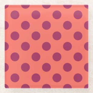 Rote und lebende Korallenpolka-Punkte Glasuntersetzer