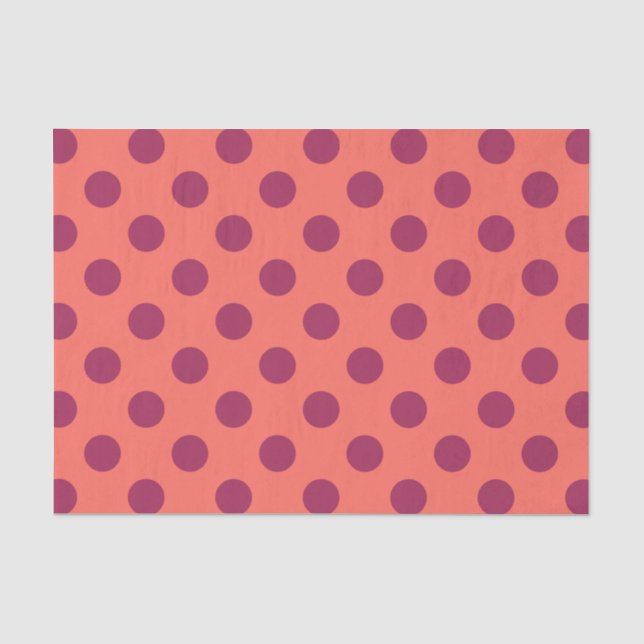 Rote und lebende Korallenpolka-Punkte Seidenpapier (Vorderseite)