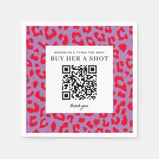 Rote und Lila Girl Leopard Print Bachelorette Serviette (Vorderseite)