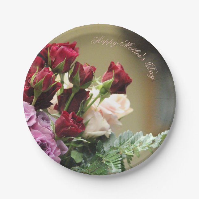 Rote und Lila Rose Pappteller (Vorderseite)