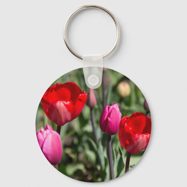 Rote und lila Tulpen Schlüsselanhänger (Vorderseite)
