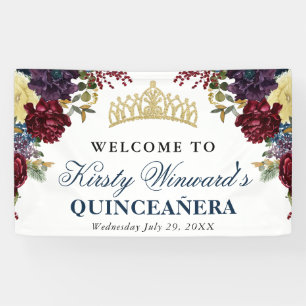 Rote und marineblaue Winterblumen Quinceanera Banner