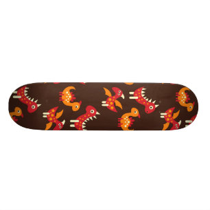 Rote und orange ährentragende Dinosaurier dunklen Skateboard