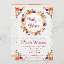 Rote und Orange Fall Blume Kinderdusche Einladung