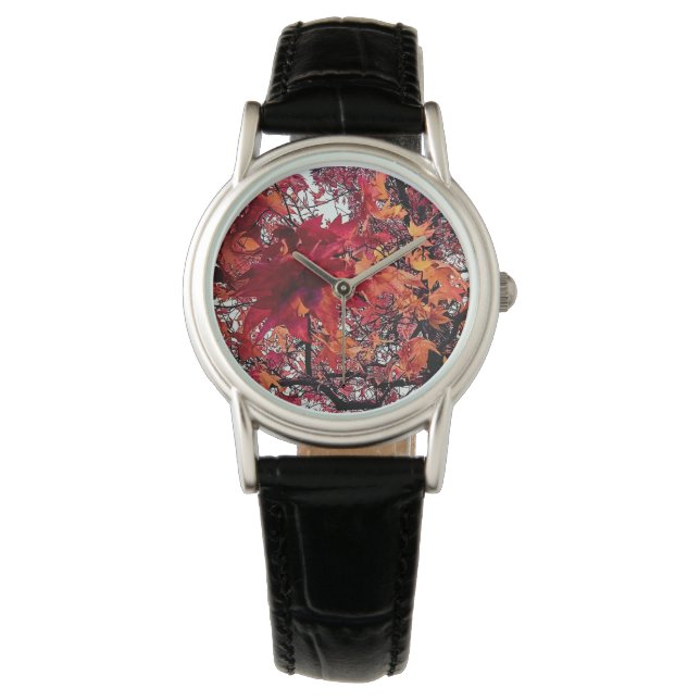 Rote und orangefarbene Blätter Armbanduhr (Vorderseite)