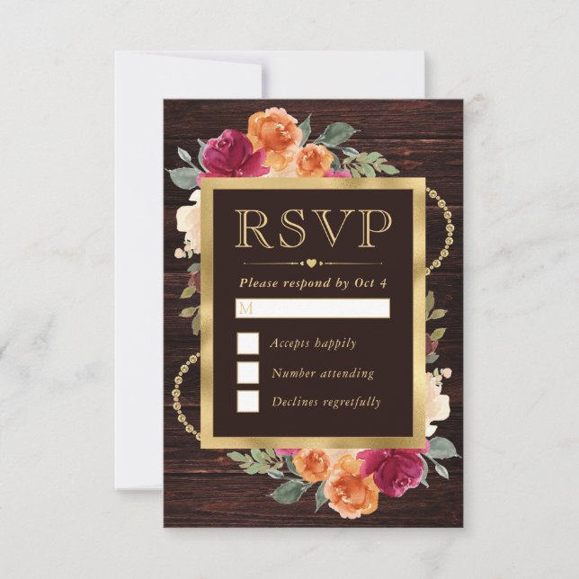 Rote und orangefarbene Blume RSVP Karte (Vorderseite)