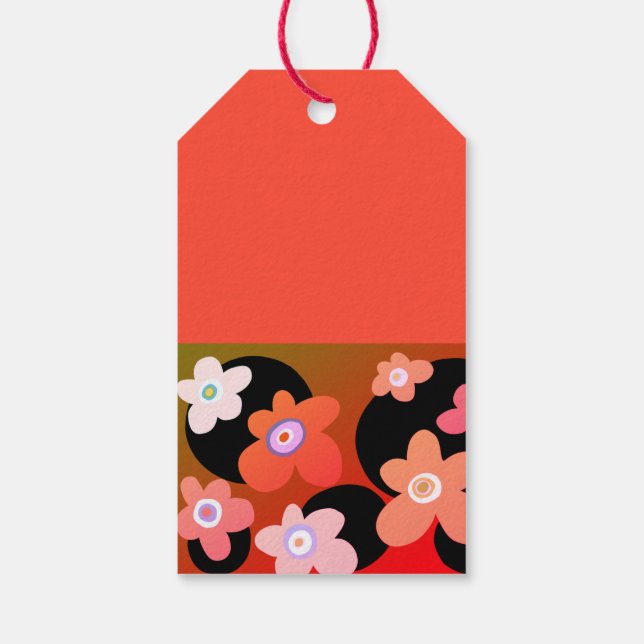 Rote und orangefarbene Blumen Geschenkanhänger (Rückseite)