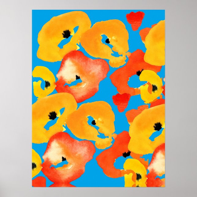 Rote und orangefarbene Mohnblumen Poster (Vorne)