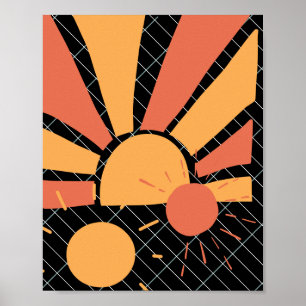 rote und orangefarbene Retro-Sonnenuntergänge und  Poster
