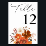 Rote und orangefarbene Tischnummer<br><div class="desc">Dress up your wedding or Party tables with your Red & Orange Fall Floral Tischnummer Card.</div>