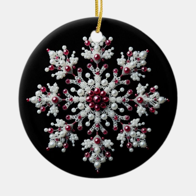 Rote und Perle Snowflake-Familie Keramik Ornament (Vorne)