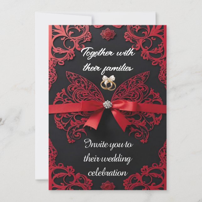 Rote und romantische, elegante Hochzeitseinladung Einladung (Vorderseite)