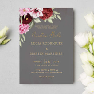 Rote und rosa Blumen Nuestra Boda Einladung