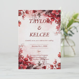 Rote und rosa Blütenblütenhochzeit Einladung