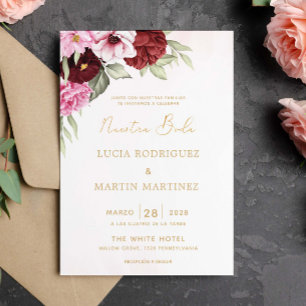 Rote und rosa Blütennuestra Boda Einladung