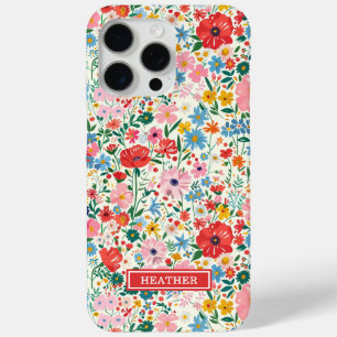 Rote und rosa Ditsy-Blumen monogrammiert Case-Mate iPhone Hülle