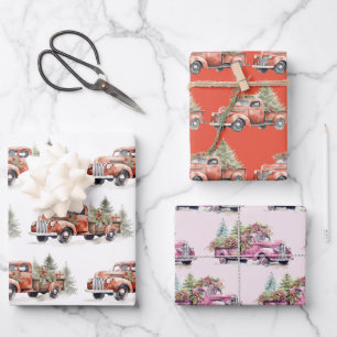 Rote und rosa Farm LKW Weihnachtsfeiertag Geschenkpapier Set