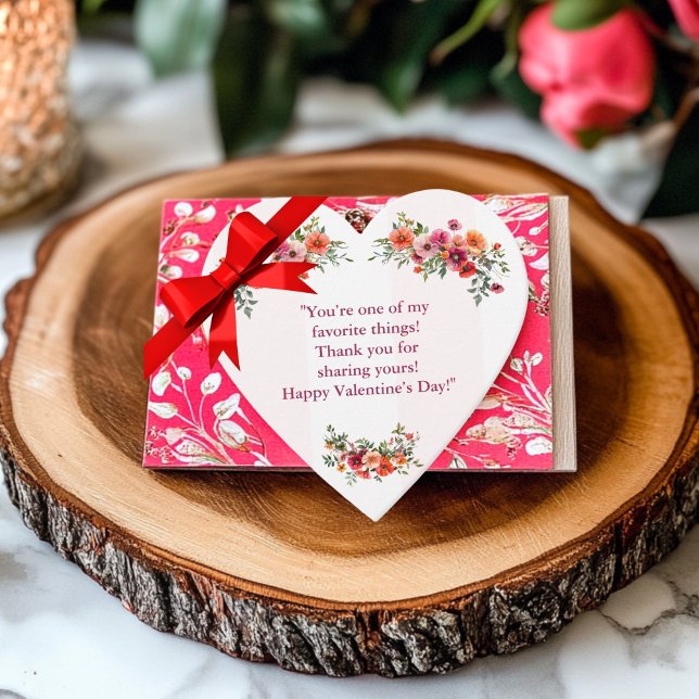 Rote und rosa Floral Valentine Geschenkanhänger (Pink and Red Floral Heart  Shaped Gift Tag
)