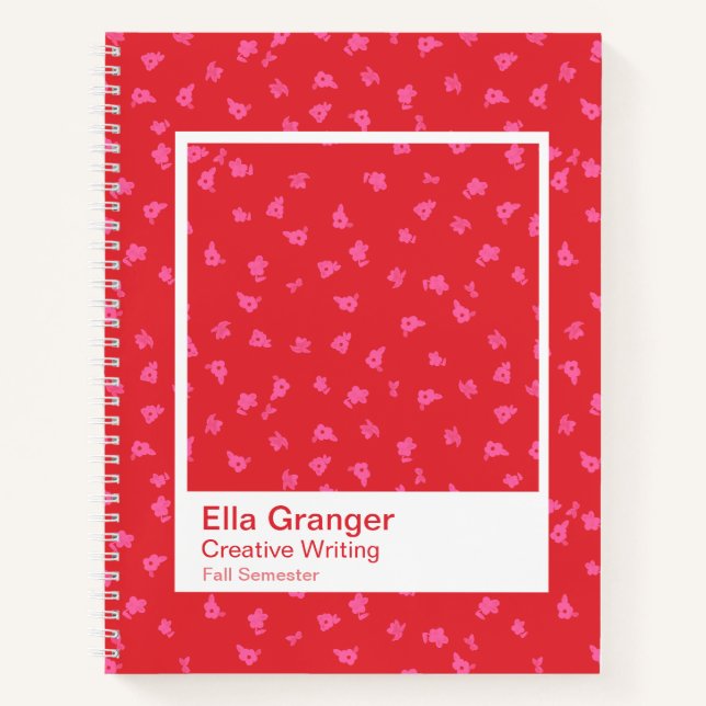 Rote und rosa florale große transparente Rahmen Notizbuch (Vorderseite)