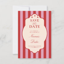 Rote und rosa gestreifte Save-the-Date-Hochzeit