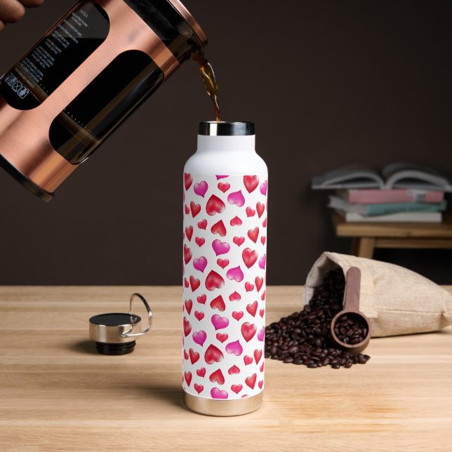 Rote und rosa gestrichene Herzen Trinkflasche (Kaffee)