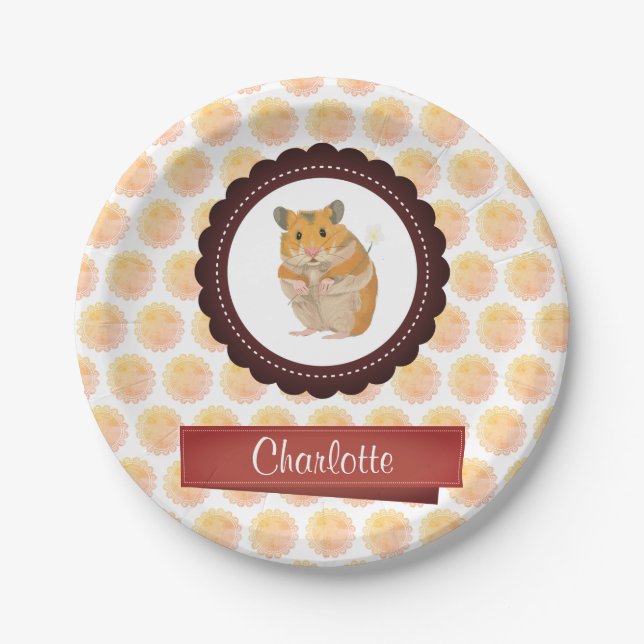 Rote und rosa Girls Hamster Pappteller (Vorderseite)