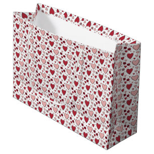 Rote und rosa Herzen und Rosen Doodle-Kunst Große Geschenktüte