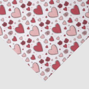Rote und rosa Herzen und Rosen Doodle-Kunst Seidenpapier