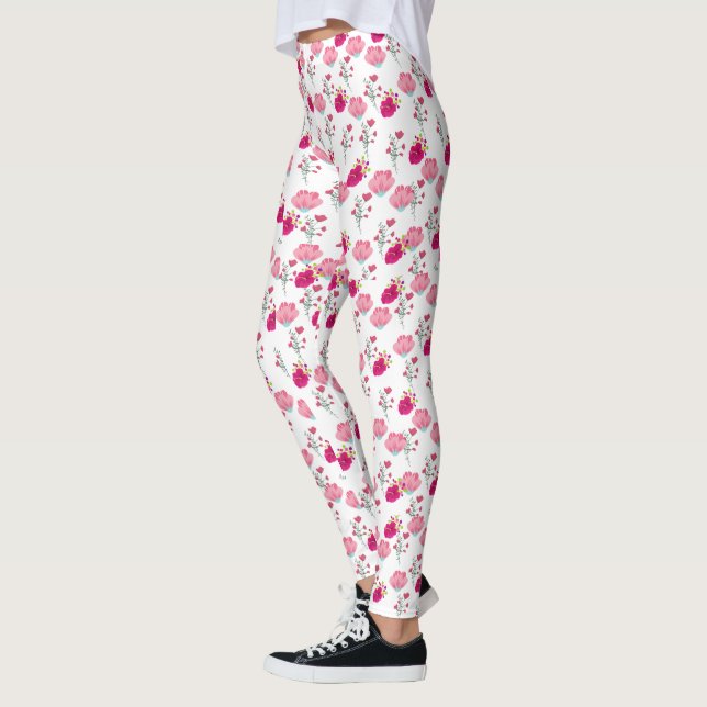 Rote und rosa Kirschblüte Muster Leggings (Links)