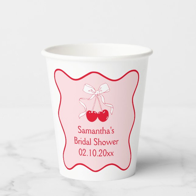 Rote und rosa Kirsche am oberen Brautparty Pappbecher (Vorderseite)