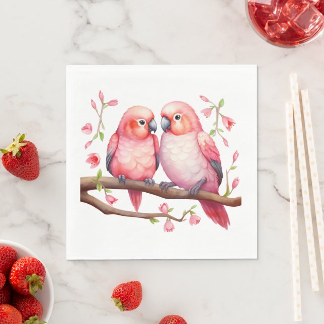 Rote und rosa Lovebirds Serviette (Beispiel)