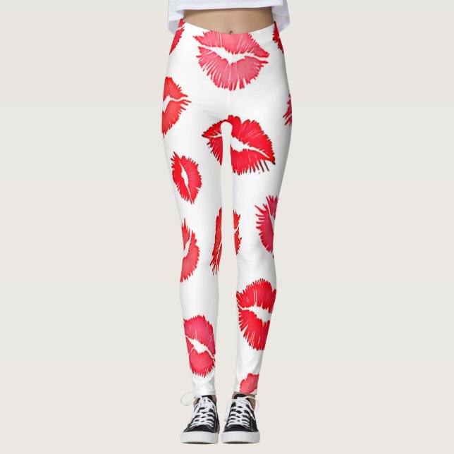Rote und rosa Muster Art Leggings (Vorderseite)