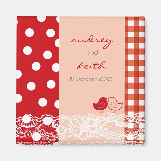 Rote und rosa Niedliche Vögel Scrapbook Spitze Sav Magnet (Vorne)