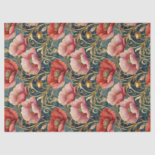 Rote und rosa Pflaumen, Allover-Muster Seidenpapier (Vorderseite)